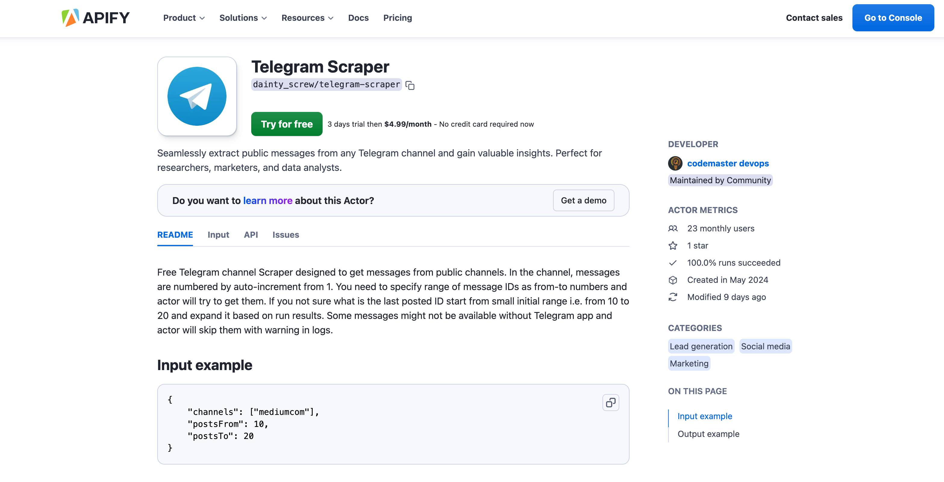 Telegram Scraper by Apify