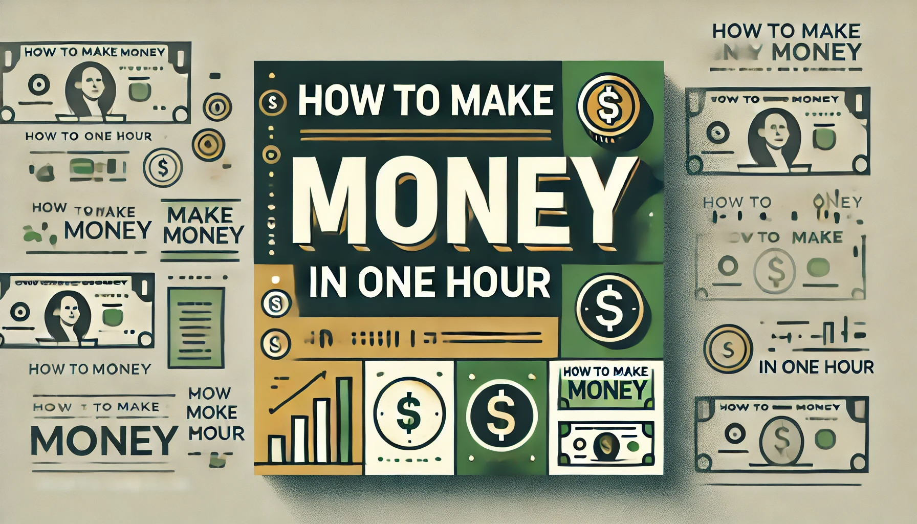 How to make money in one hour - 25 proven ways to earn quick cash. A featured image showing bold text with symbols of money, such as coins and bills, representing fast earnings.