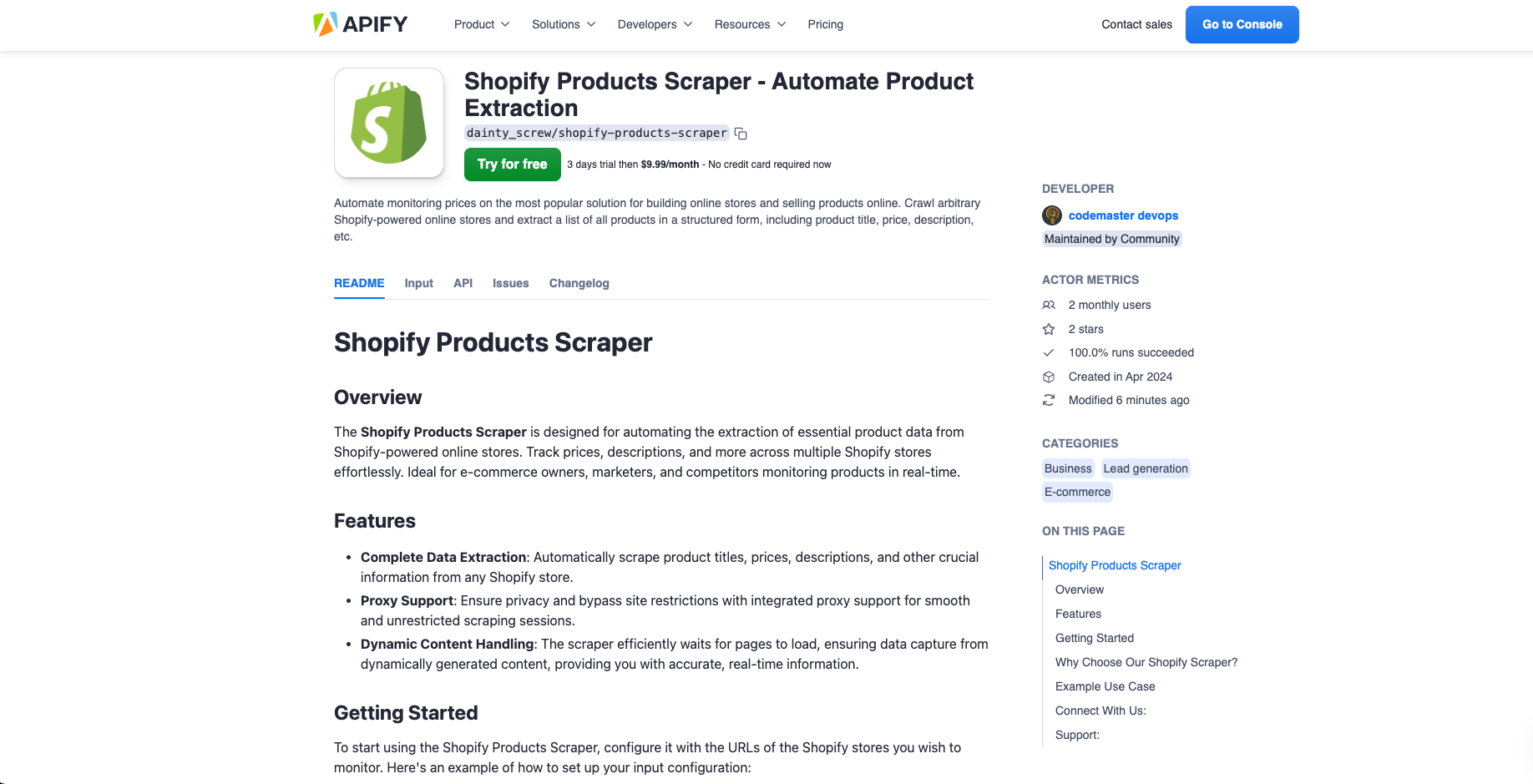Shopify Products Scraper tool